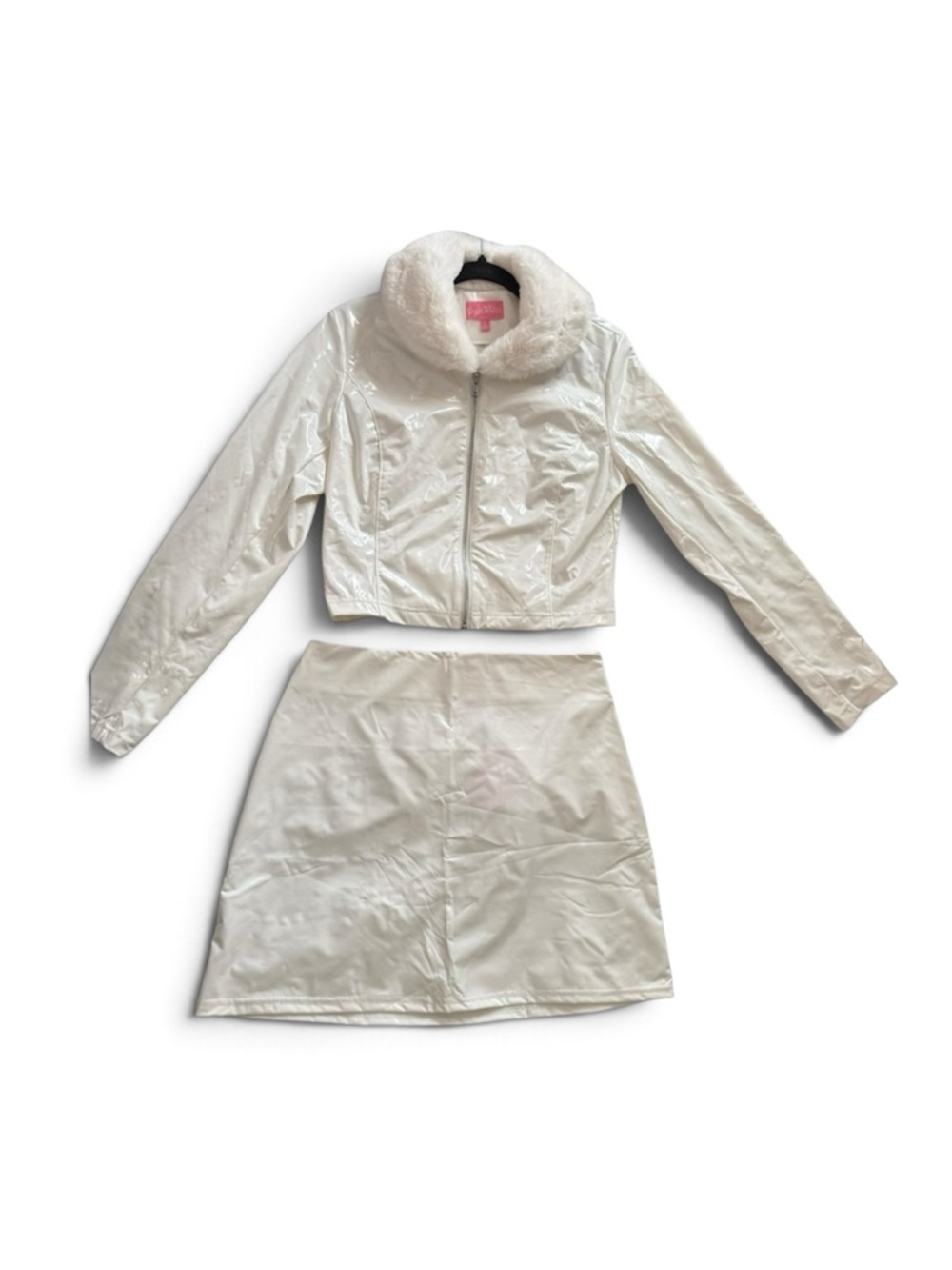 Dolls Kill Sugar Thrillz Bawdy Baby White Patent Jacket & Skirt Set Size L